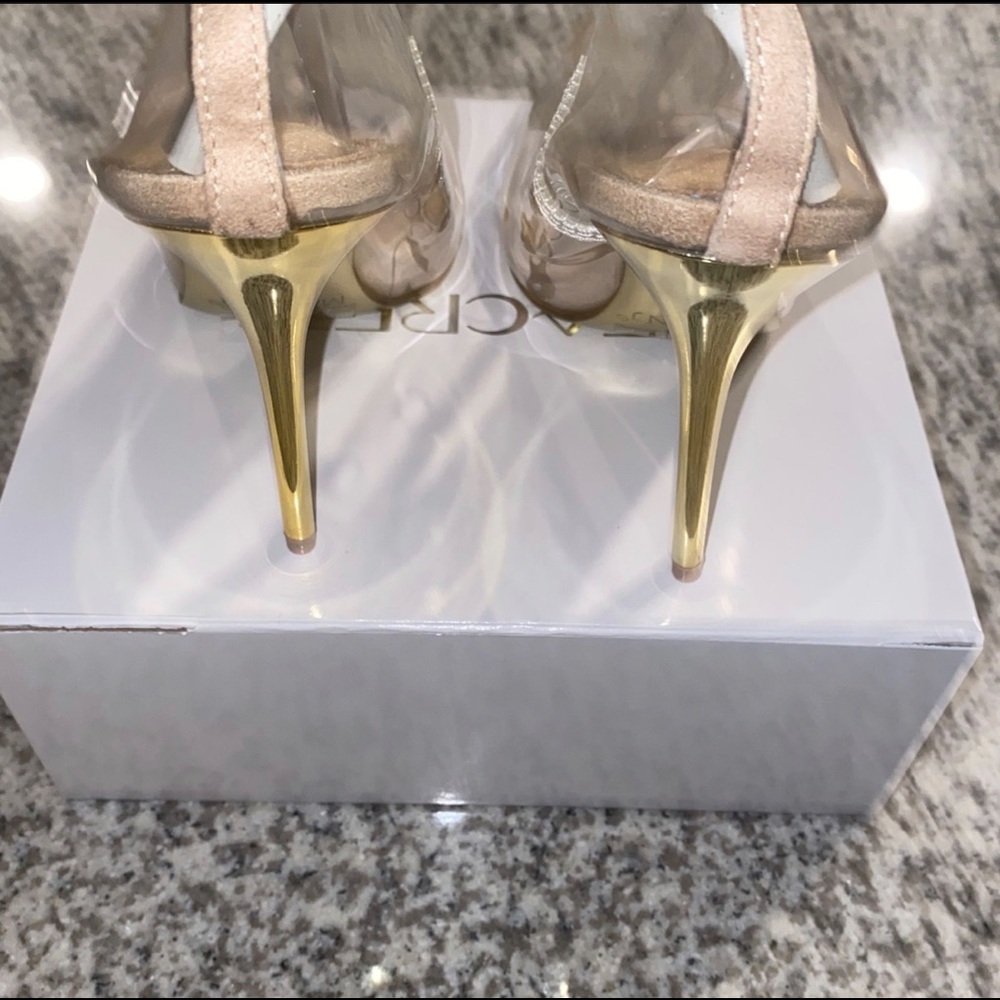 Transparent Pointed Toe Pump- Gold Accent Heel - Picture 4 of 7